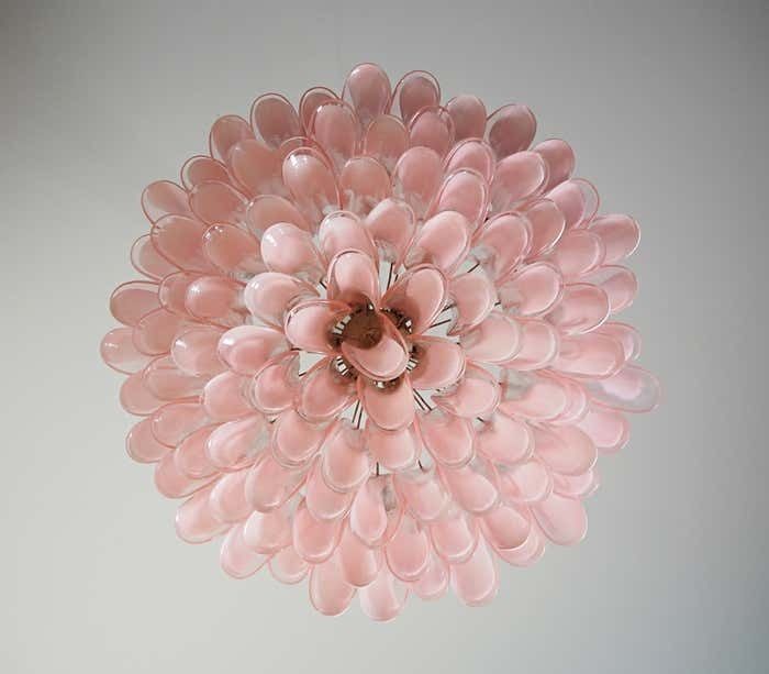 Amazing Pair Murano Pink Petal Chandeliers photo vinterior