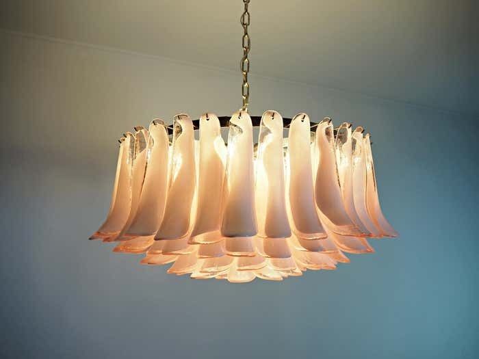 Amazing Pair Murano Pink Petal Chandeliers photo vintage