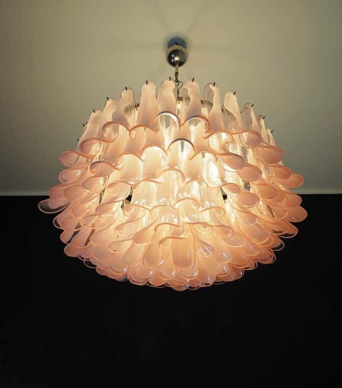 photo for sale Amazing Pair Murano Pink Petal Chandeliers