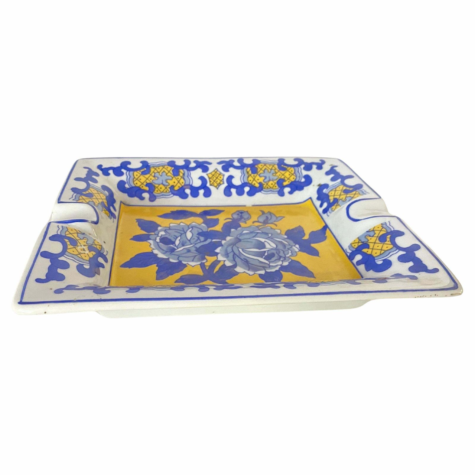 Ceramic Blue And Yellow Ashtray Or Vide Poche Circa 1960 Italy