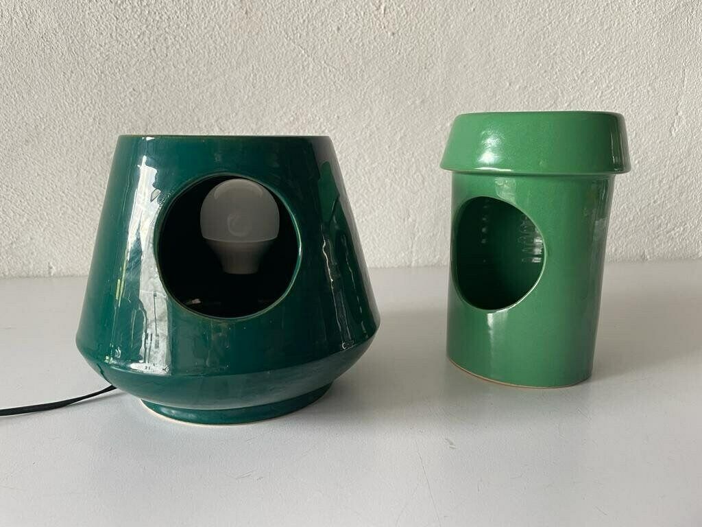 Very Rare Italian Mid Century Modern Green Ceramic Swivel Table Lamp, 1960s, Italy photo 983.0