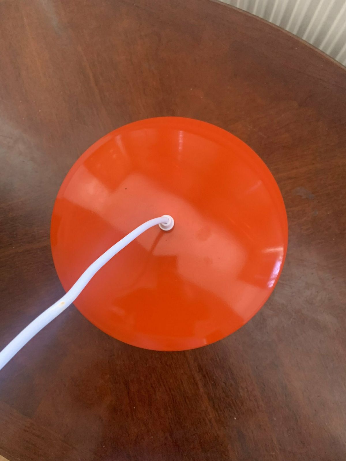 Original Scarce Vintage French 60s Orange Enamel & Semi Frosted Kitchen Pendant Light. photo furniture