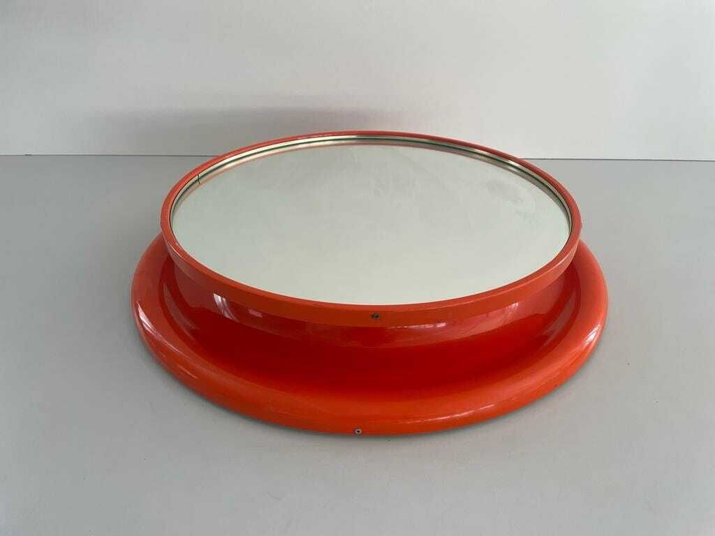 Wonderful Orange Metal Pop Art Italian Round Wall Mirror, 1970s, Italy photo furniture