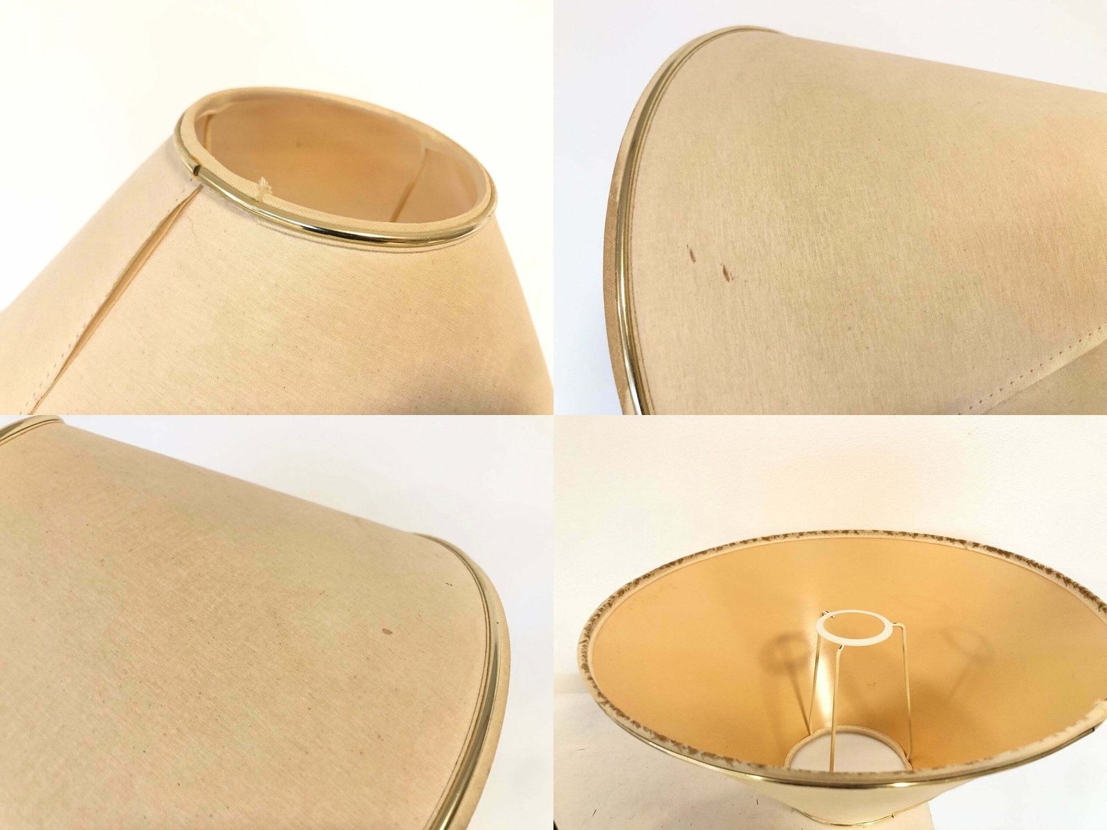 photo for sale Mid Century Danish Swing Arm Design Wall Lamp In Brass With Original Vintage Beige Fabric Shade With Gold Details