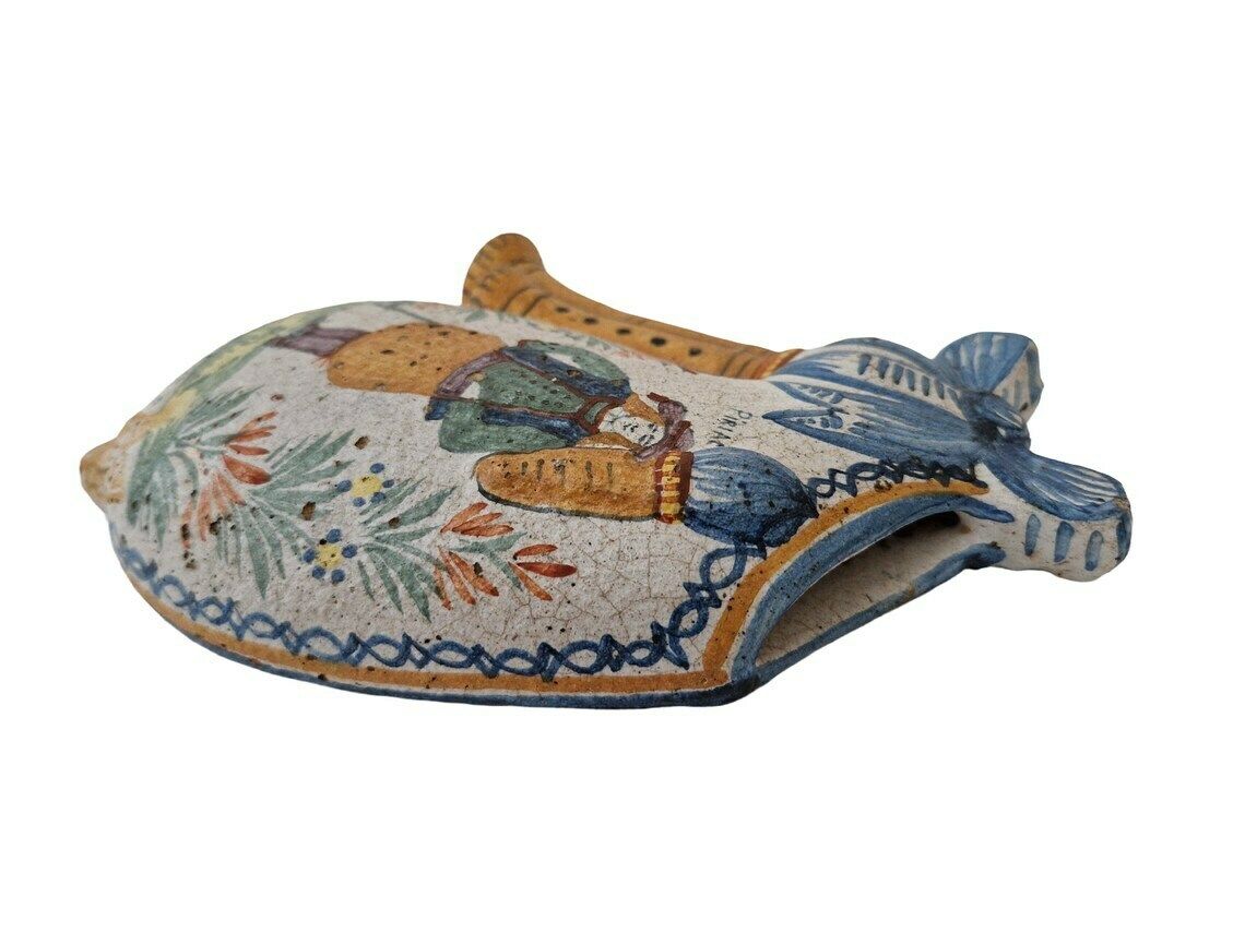 Henriot Quimper Faience Wall Pocket Bagpipe Vase, Hand Painted French Pottery Breton Souvenir photo Home Decor