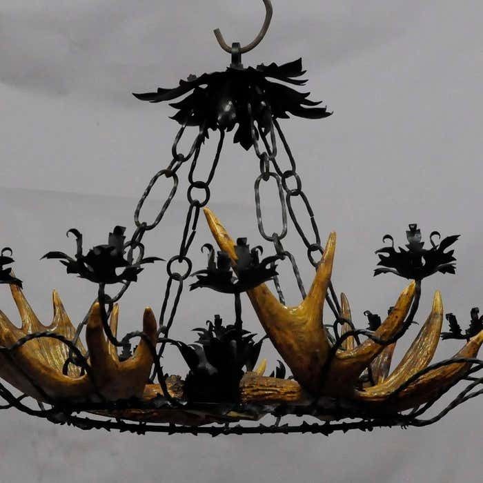 Vintage Antler Chandelier With Forged Iron Suspension photo for sale