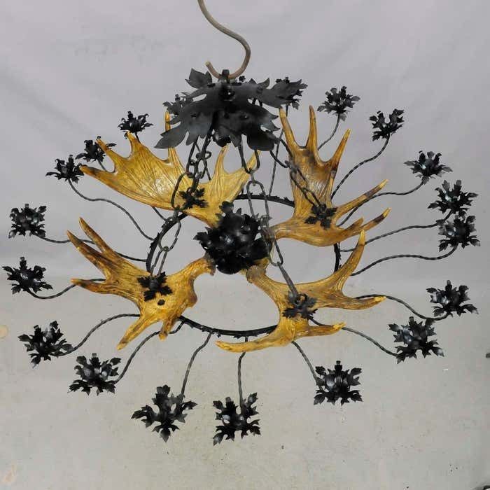Vintage Antler Chandelier With Forged Iron Suspension photo vintage