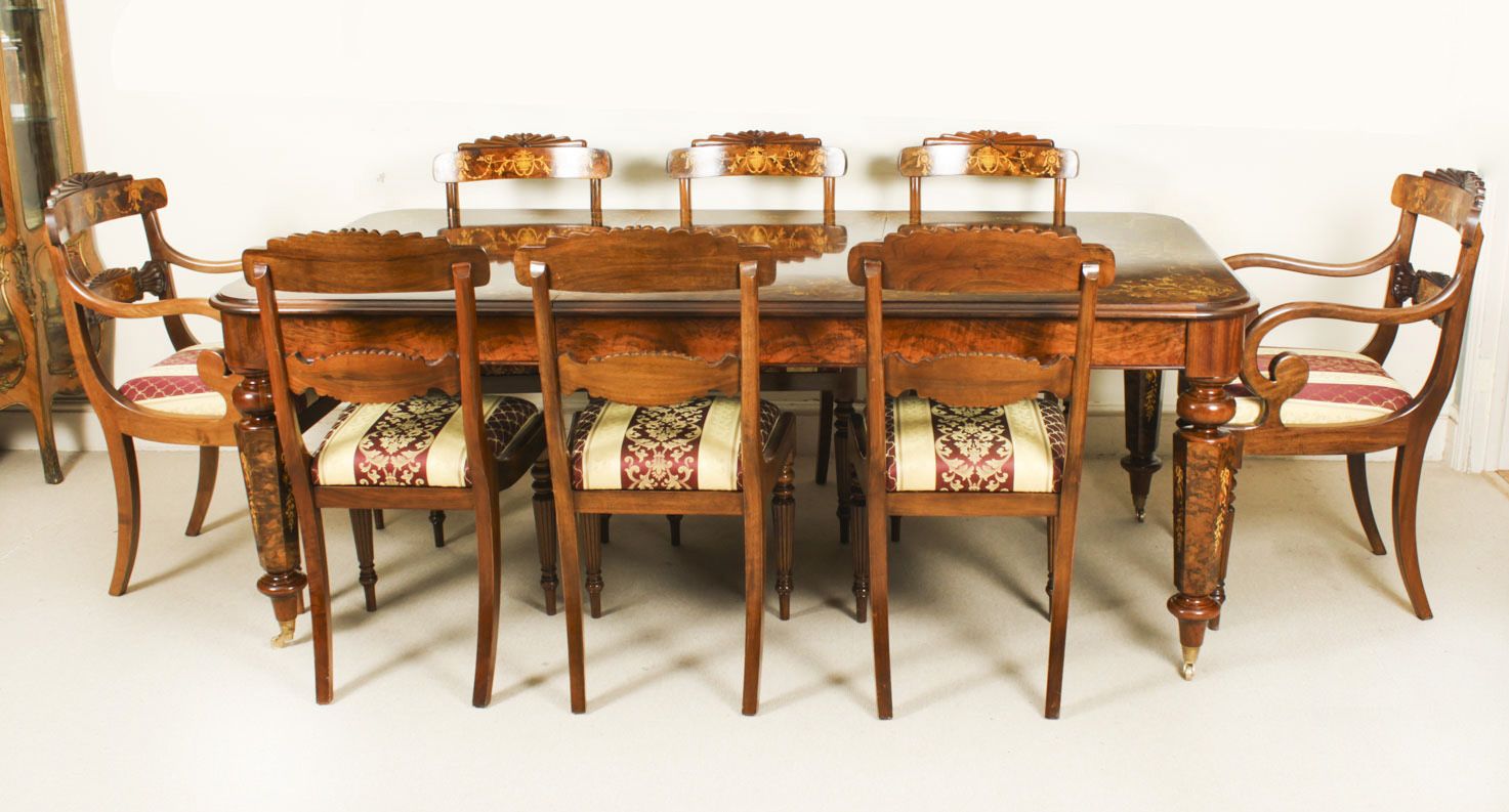 Bespoke Handmade Burr Walnut & Marquetry Dining Table Set