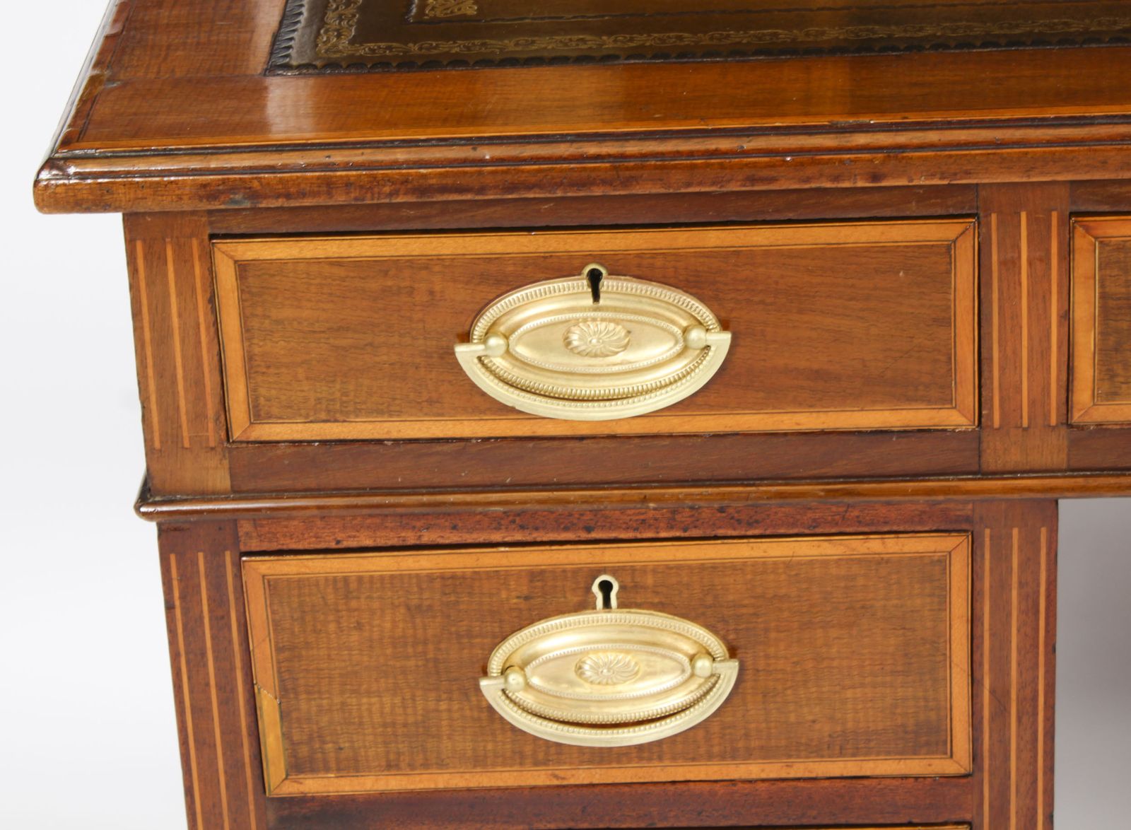 Furniture Victorian Inlaid Mahogany Desk  19th C photo
