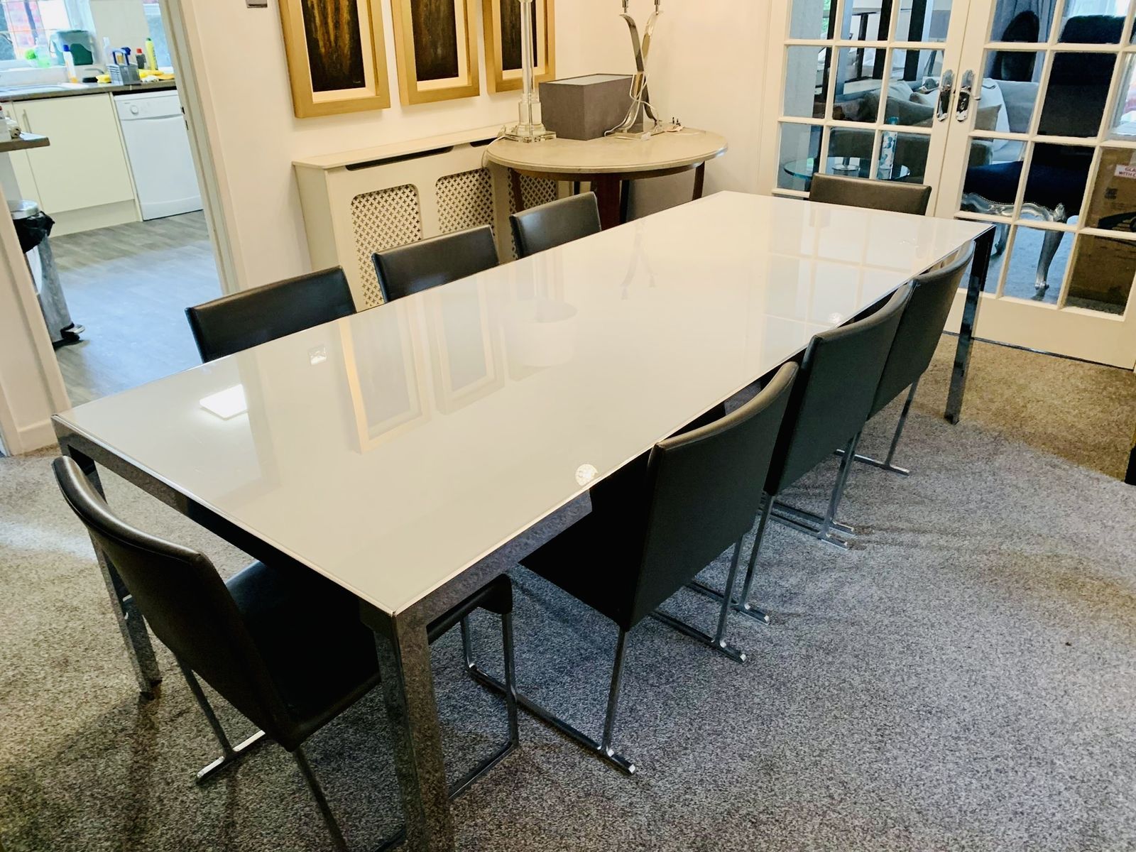 B&B Italia ‘Progetto’ Dining Table With 8 Grey Leather B&B Italia Chairs photo furniture