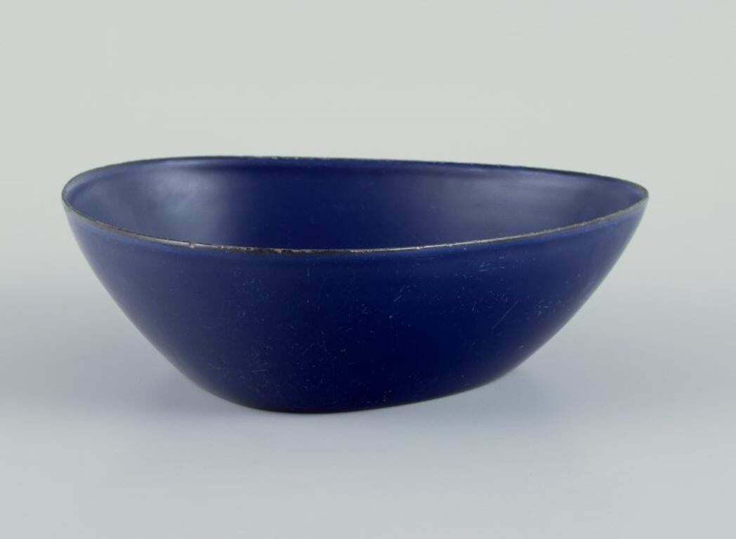 Kockum, Sweden. Pair Of Retro Metal Bowls. Dark Blue Enamel. From The 1970s. photo for sale