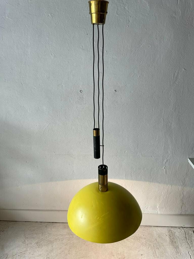 Yellow Metal Shade Counterweight Pendant Lamp By Stilux, 1970s, Italy photo vintage
