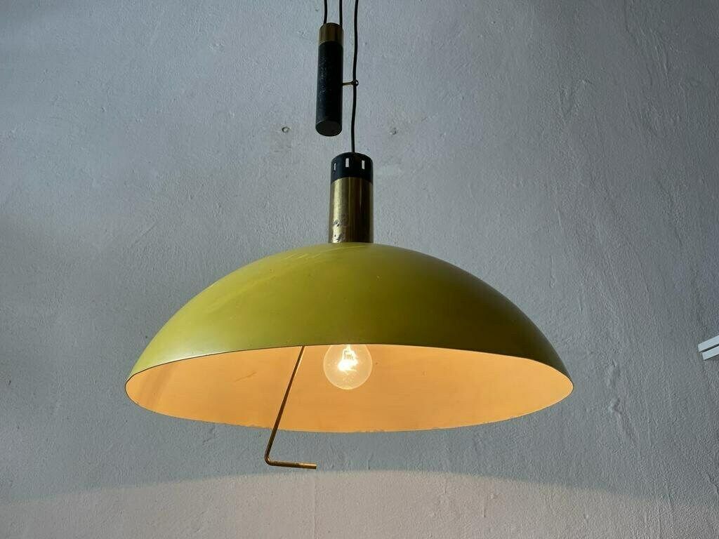 photo for sale Yellow Metal Shade Counterweight Pendant Lamp By Stilux, 1970s, Italy