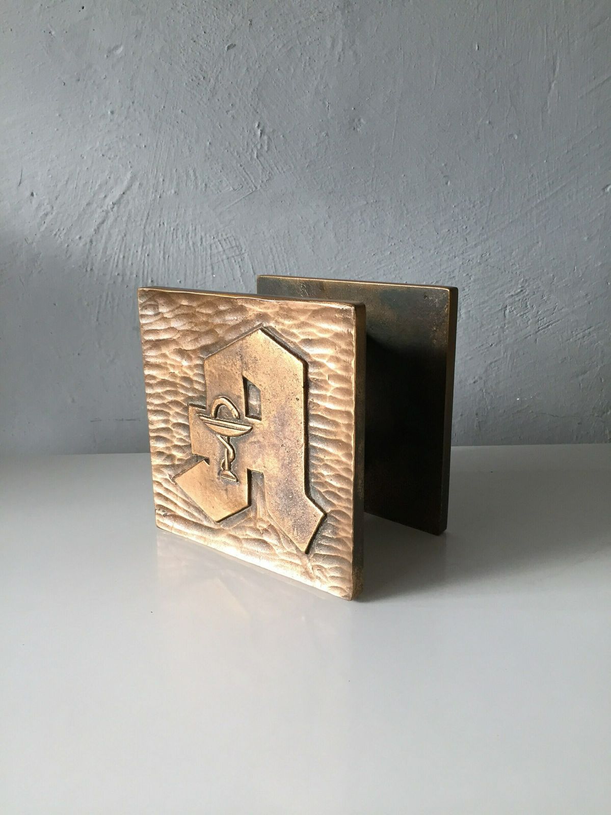 Very Heavy Solid Bronze Square Door Handles   Apotheke Door Handles   1960s Germany
