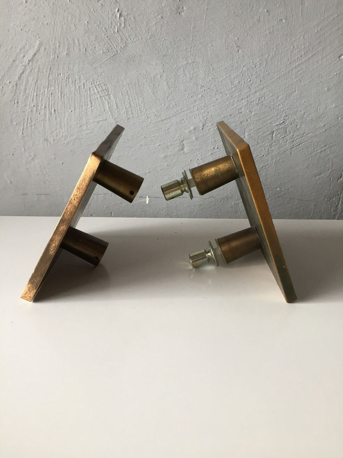 Very Heavy Solid Bronze Square Door Handles   Apotheke Door Handles   1960s Germany photo vinterior