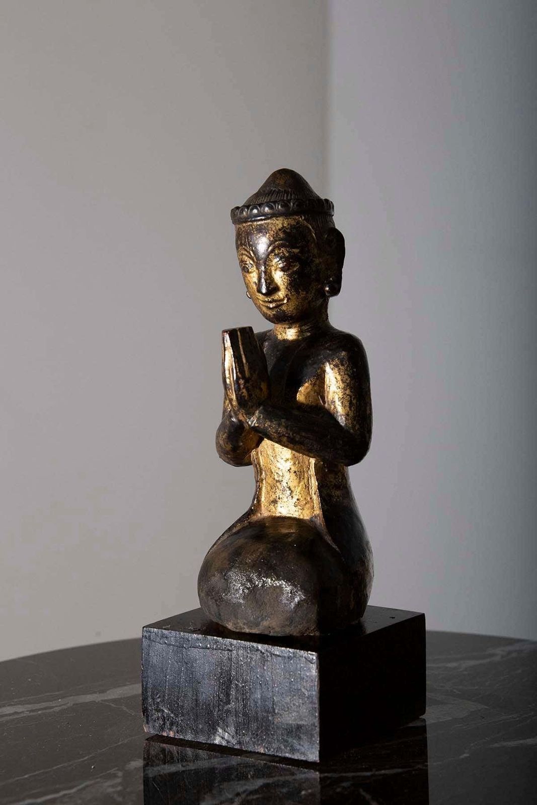 Lacquered Wooden Sculpture Depicting Burma Praying, Early 19th Century photo furniture