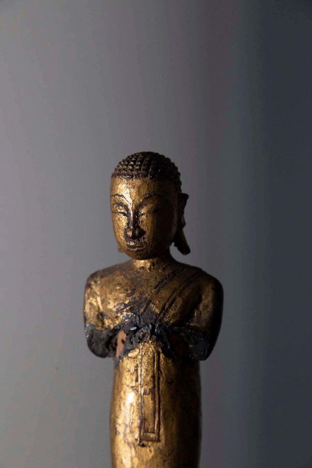 Sculpture Of A Buddhist Monk In Praying Wood Burma, 19th Century photo Home Decor