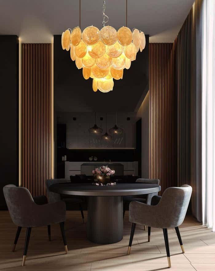 Gorgeous Murano Chandelier Space Age   57 Gold Alabaster Iridescent Glasses photo 3420.0
