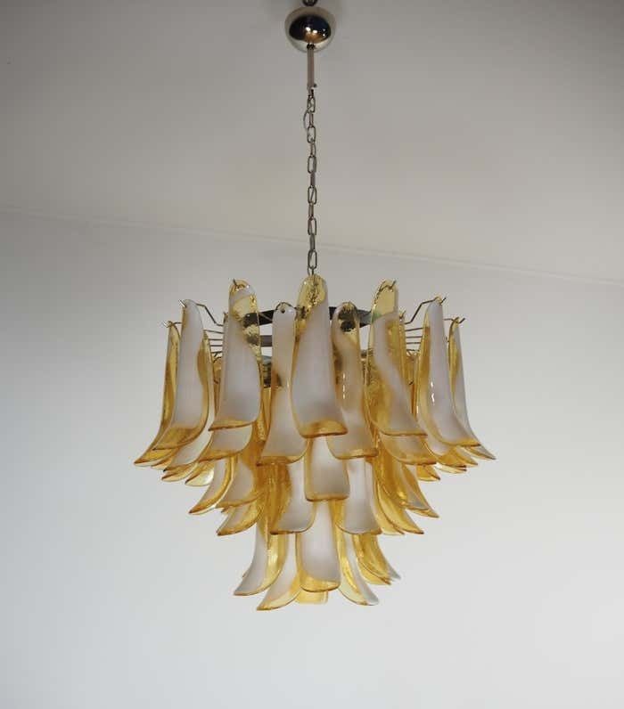 Pair Of Italian Caramello Petal Chandeliers, Murano photo 4863.0