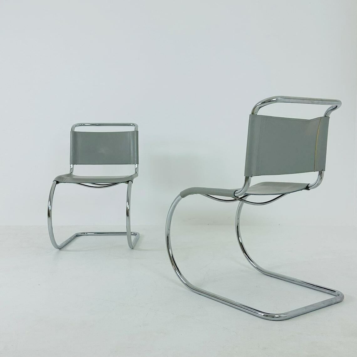 1 Of 2 Mr10 Lounge Grey Leather Chair Design By Ludwig Mies Van Der Rohe  1980s photo Furniture