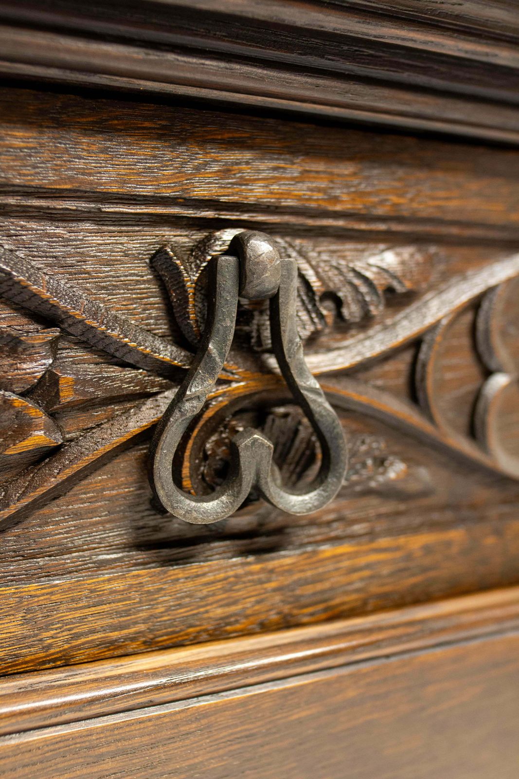 photo vintage French Oak & Wrought Iron Buffet Neogothic St Tree Of Life Theme Early 20th C