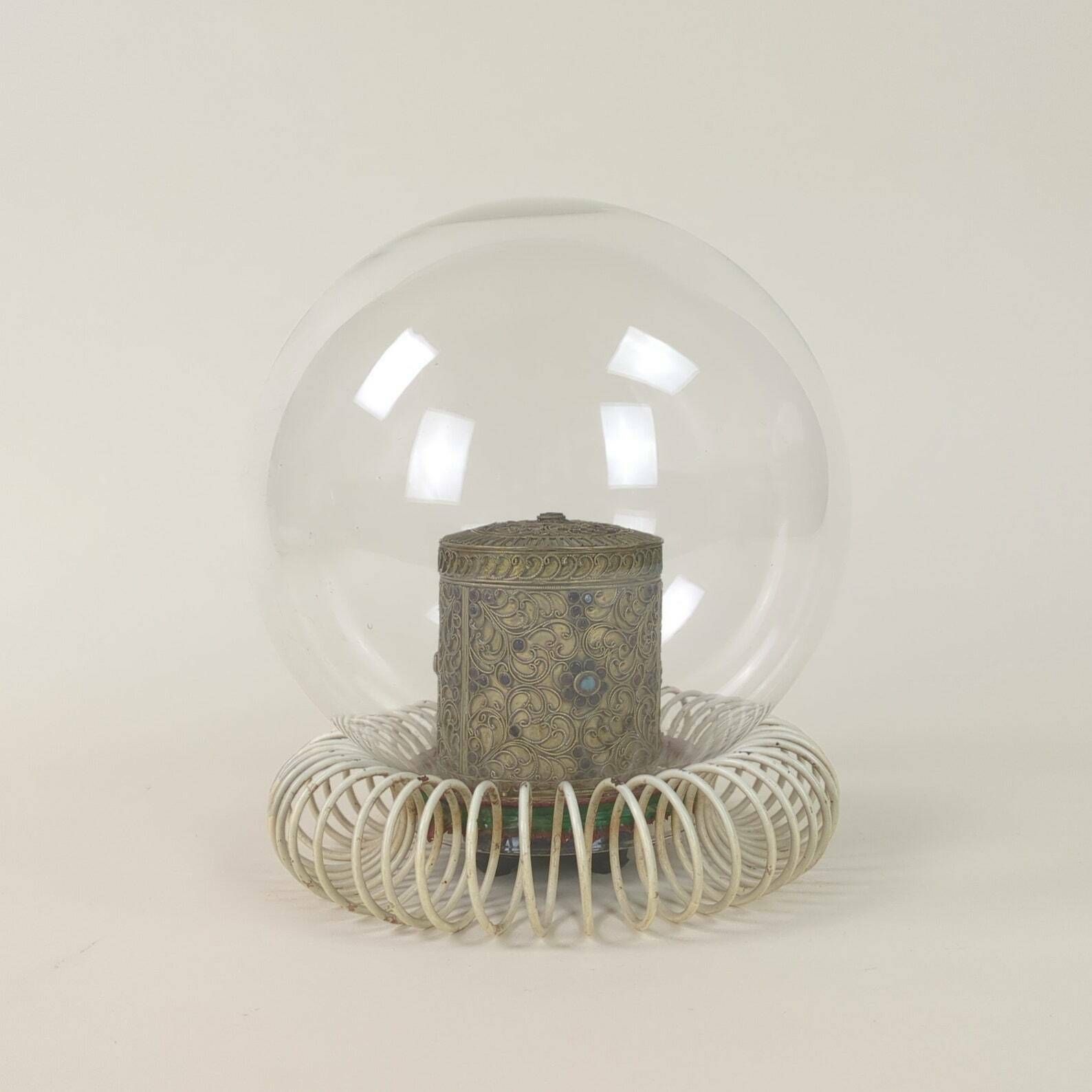 French 1950s Blown Glass Boule Display, Decorative Glass Art Display, Table Top Stand, Curiosity Cabinet Presenter photo buy