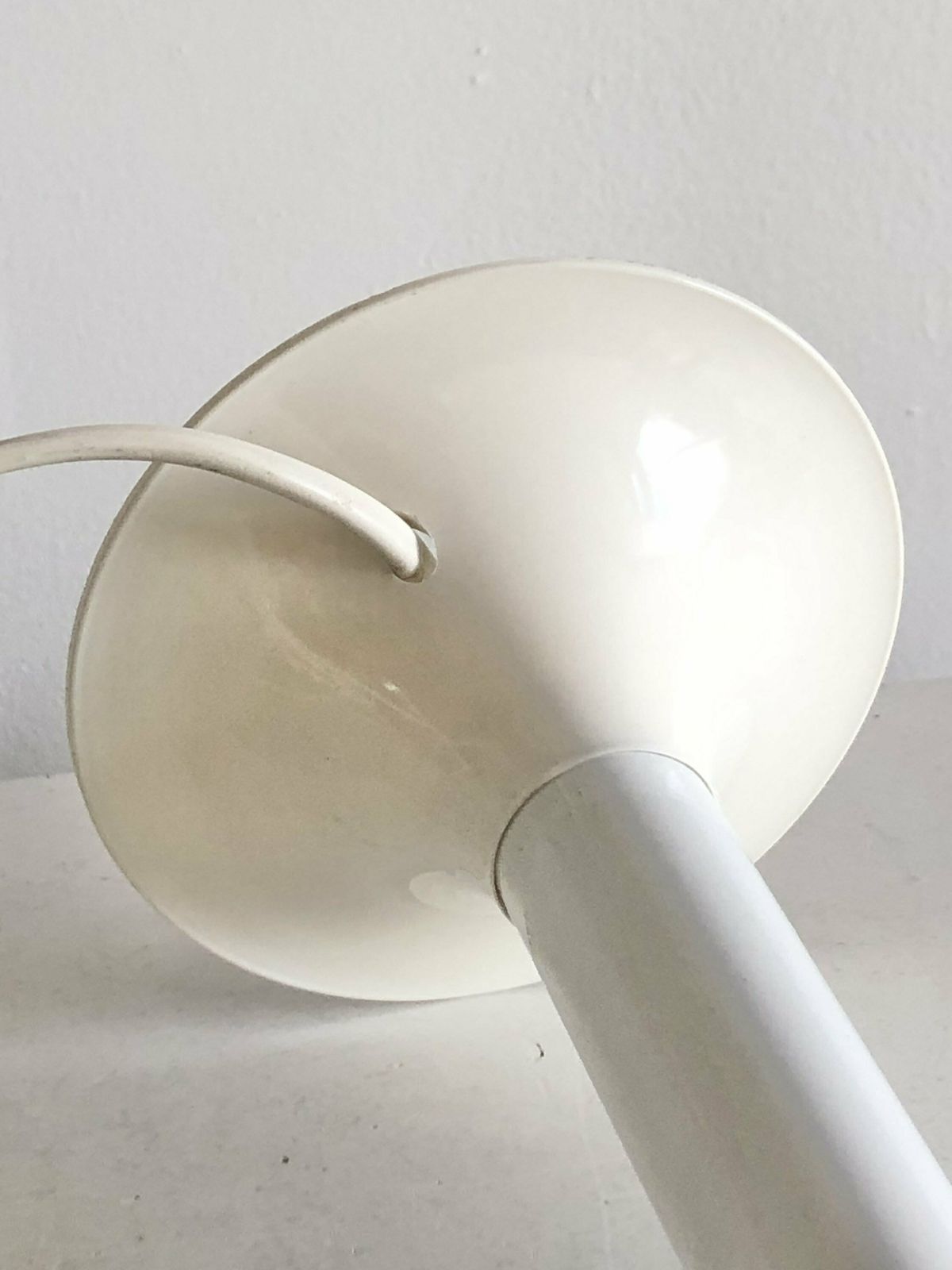 Vintage Danish Mid Century White Plastic Design Table Lamp With Trumpet Base And Beautiful Red Pleated Fabric Shade photo buy