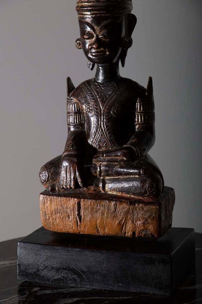 Antique Sculpture Wooden Buddha Mun From Thailand 19th Century photo for sale