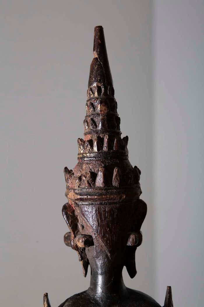 Antique Sculpture Wooden Buddha Mun From Thailand 19th Century photo vintage