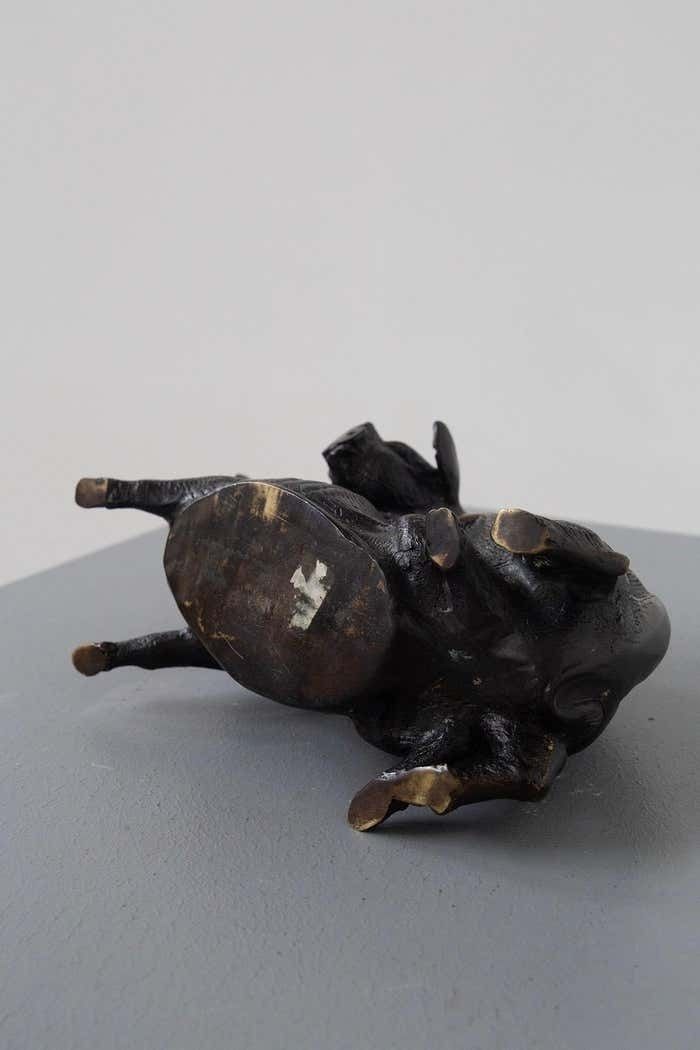 Italian Bronze Sculpture: Two Pigs, Bronze Artist 20th Century photo vintage