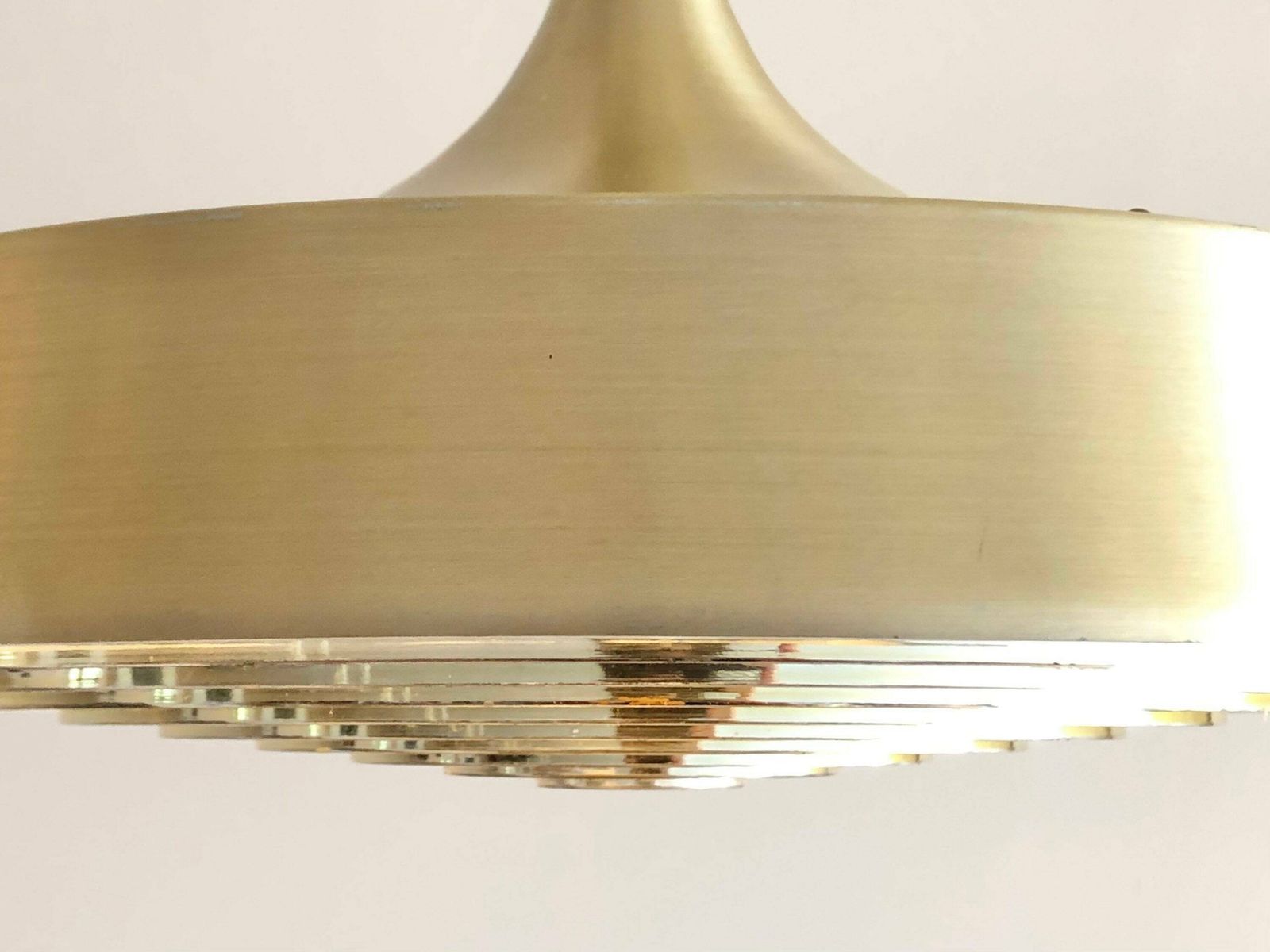 Danish Mid Century Modern Design Minimalist Ceiling Lamp With Gold Painted Metal Shade And Cool Gold Plastc Grid photo Lighting