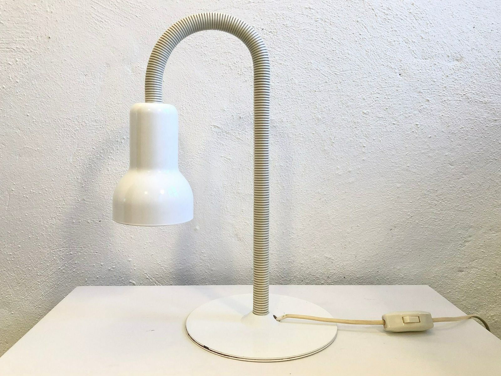Danish Minimalist Vintage Table Lamp With Flexible Neck In White Metal And Plastic photo 133.0