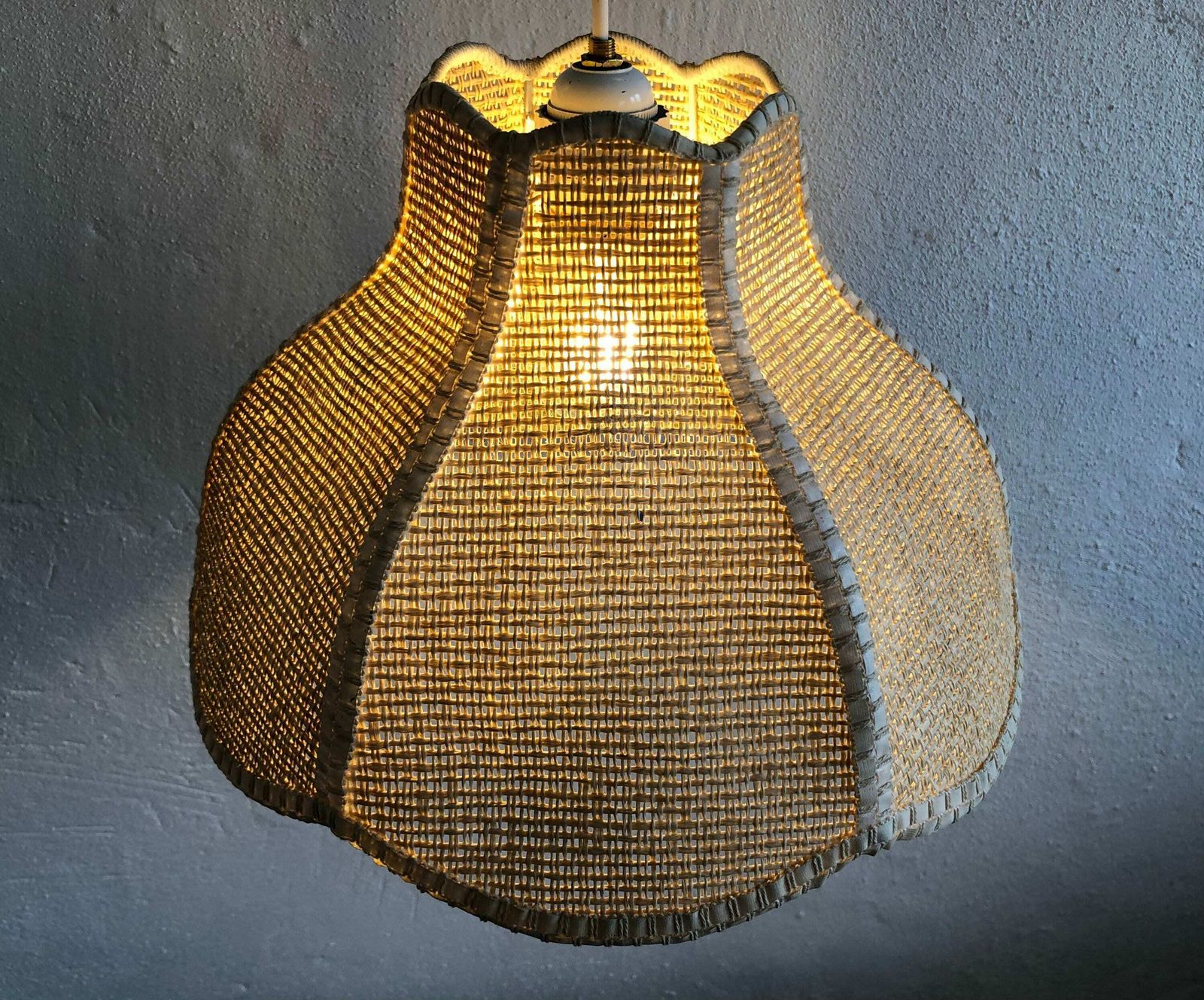 Scandinavian Mid Century Ceiling Lamp Made Of Woven Rattan In An Classic Shape And Modernist Style photo for sale