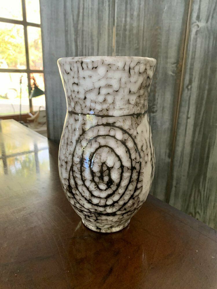 Mid Century Modernist White And Earth Toned Ceramic Vase, 1960s photo furniture