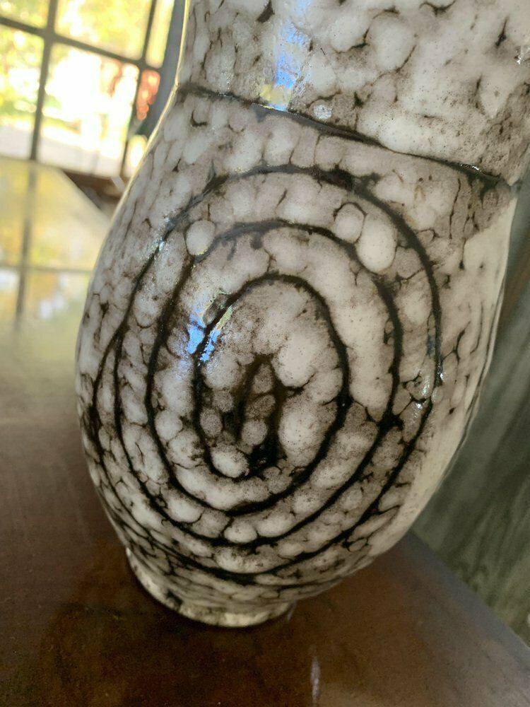 Mid Century Modernist White And Earth Toned Ceramic Vase, 1960s photo Home Decor