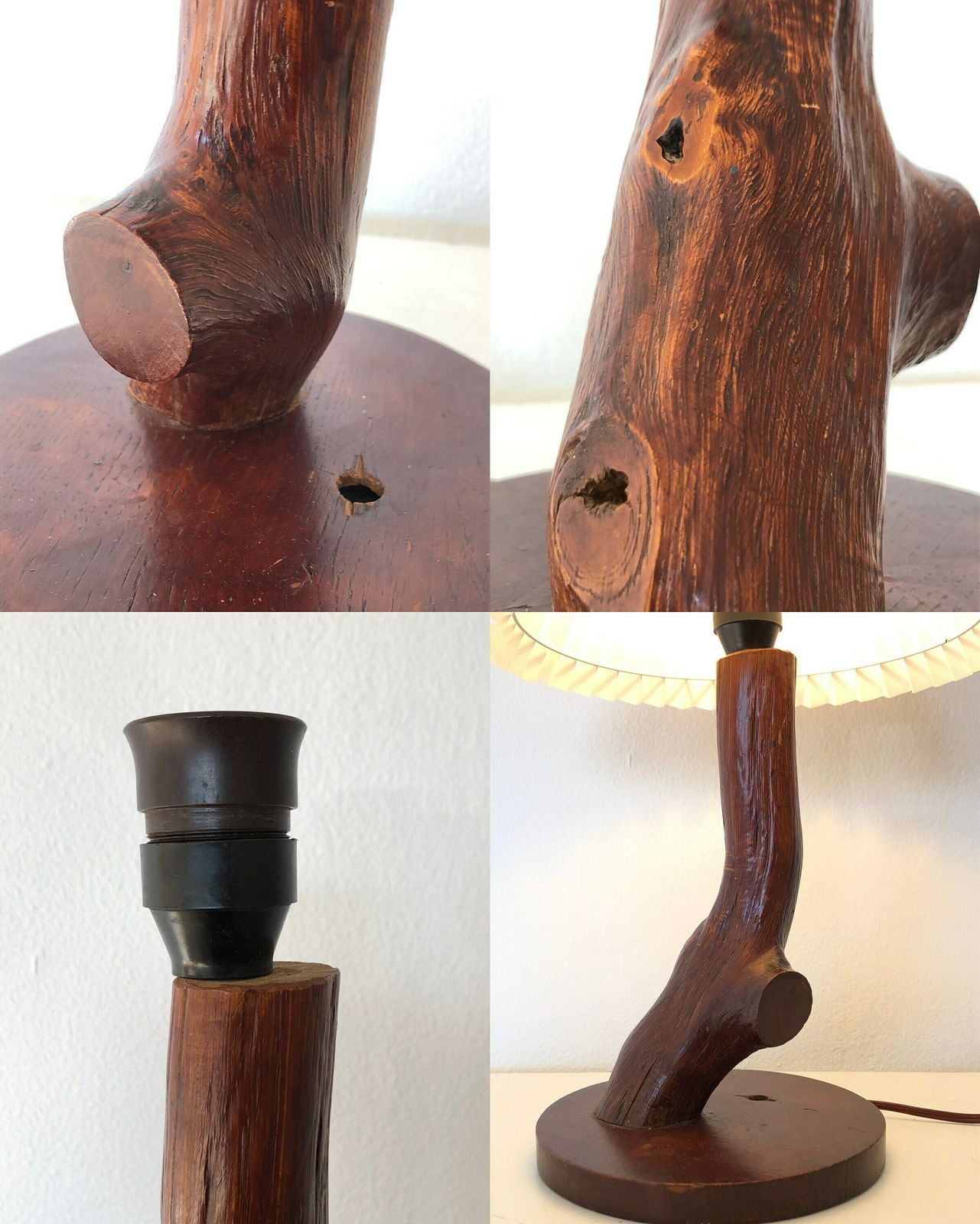 photo for sale Vintage Danish Mid Century Table Lamp In Wood With Organic Assymetric Shape And White Pleated Shade