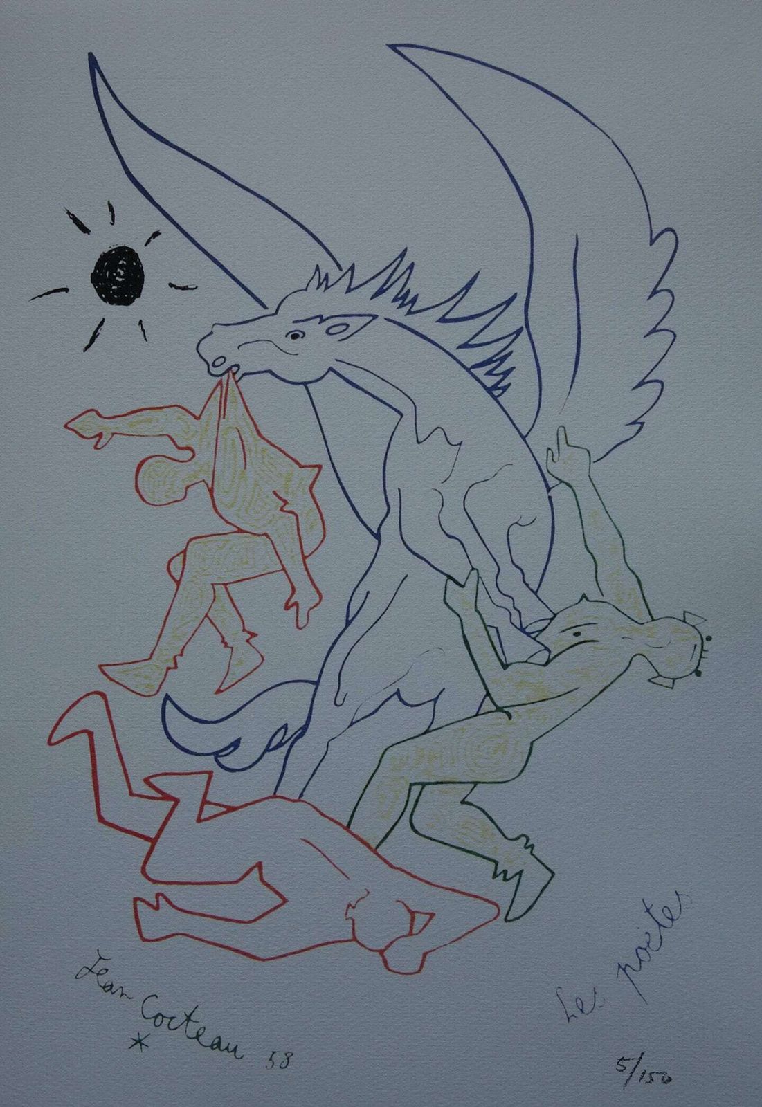 Rare Beautiful Limited Illustration Print   Pegasus, Jean Cocteau, Signed, Numbered & Stamped