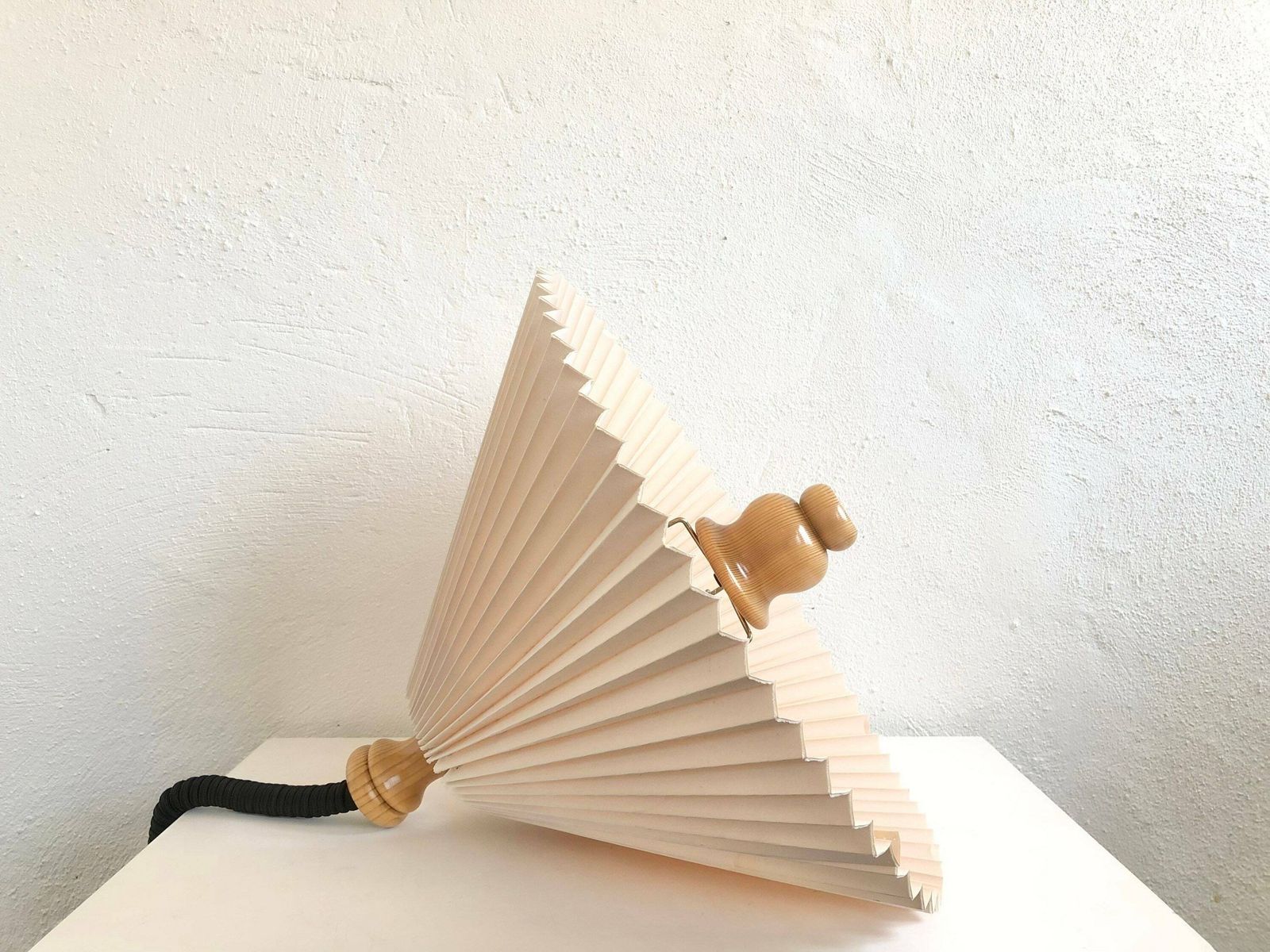Danish Mid Century Vintage Ceiling Lamp With Large Beige Pleated Shade And Wood Details photo vintage
