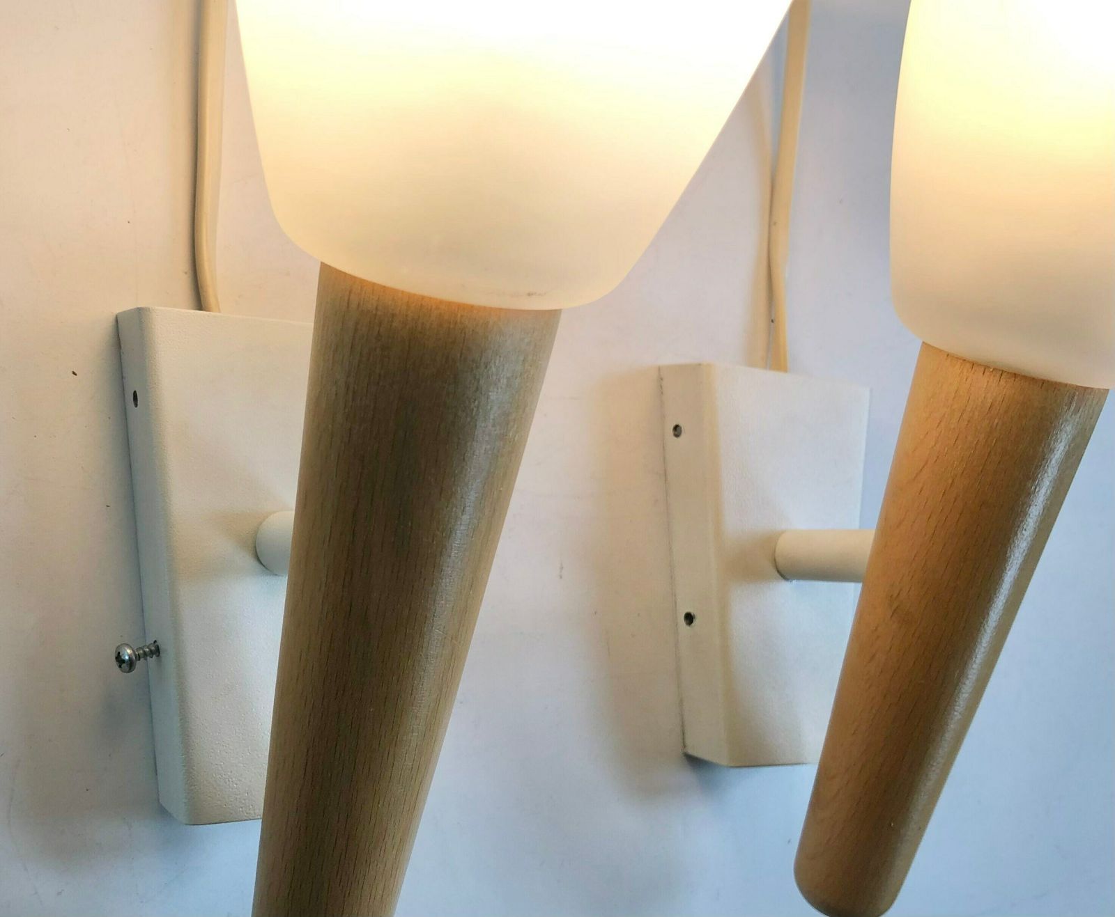 Pair Of Vintage Danish Wood And Glass “Fakkel” Wall Lamps   Design From Design Light Denmark photo vinterior