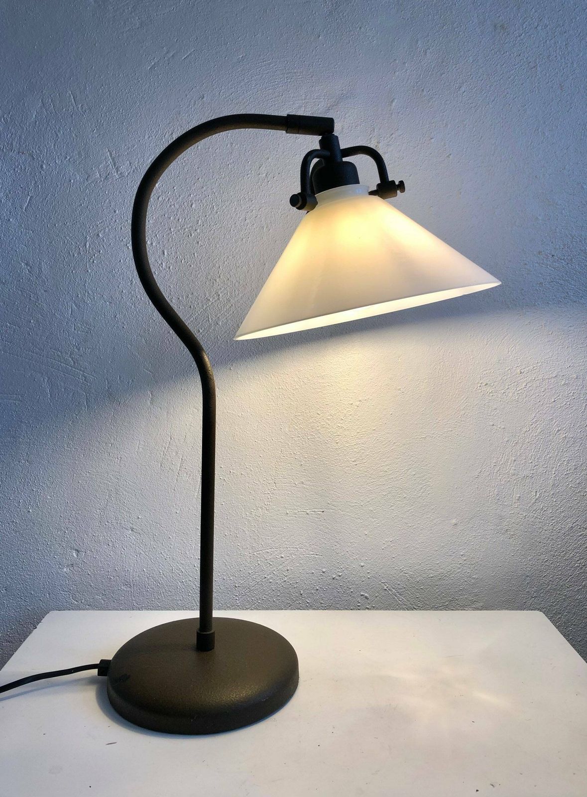 Vintage Danish Mid Century Table Lamp In Dark Brown Metal With Opal Glass Shade photo Lighting