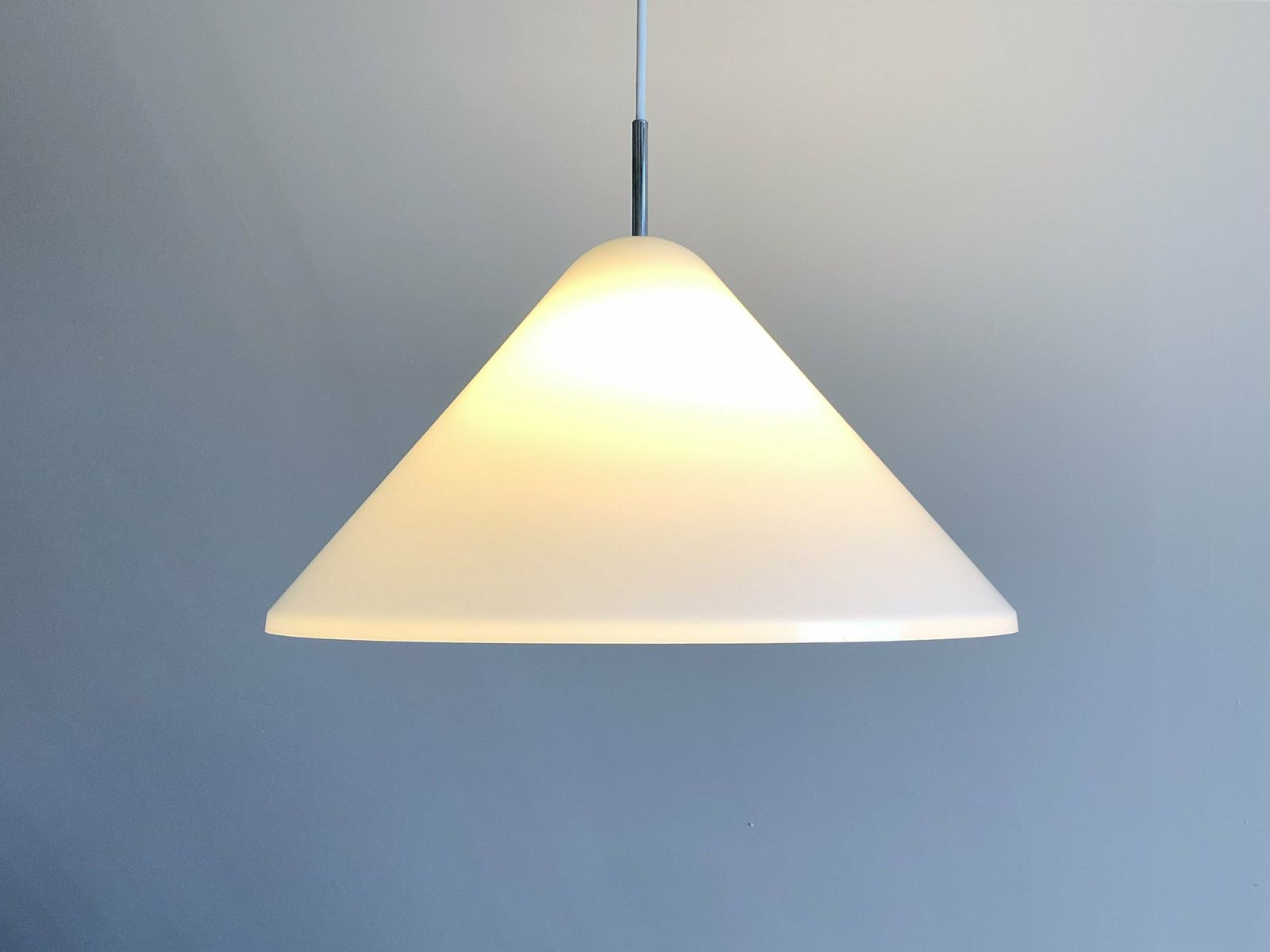Danish Minimalist “Apollo” Mid Century Nordisk Solar Design Ceiling Lamp In White Plastic With Chrome Top photo furniture