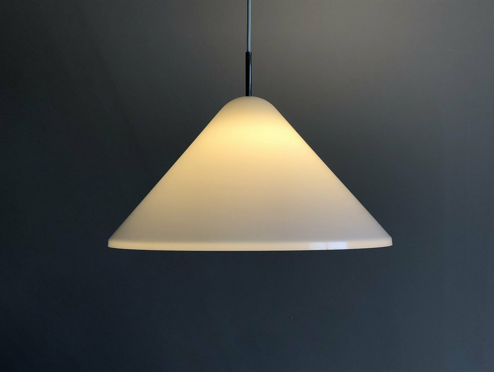 Danish Minimalist “Apollo” Mid Century Nordisk Solar Design Ceiling Lamp In White Plastic With Chrome Top photo for sale
