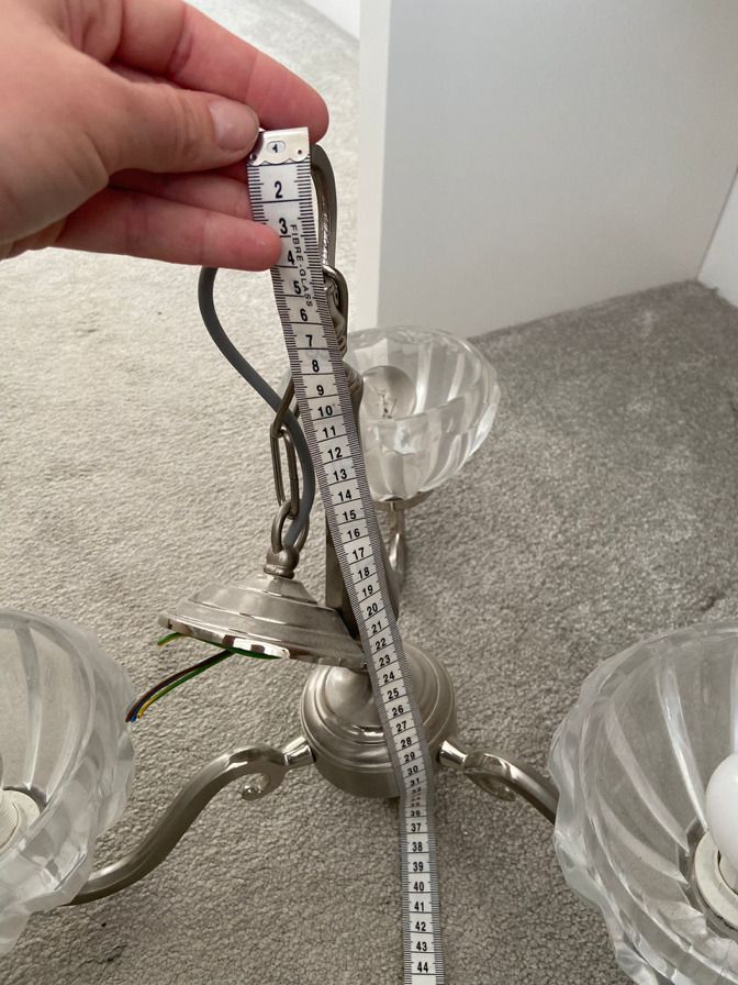 1930's Pair Of Pendant Art Deco Light Fittings, 1 X 3 Arm And 1 X 5 Arm photo for sale
