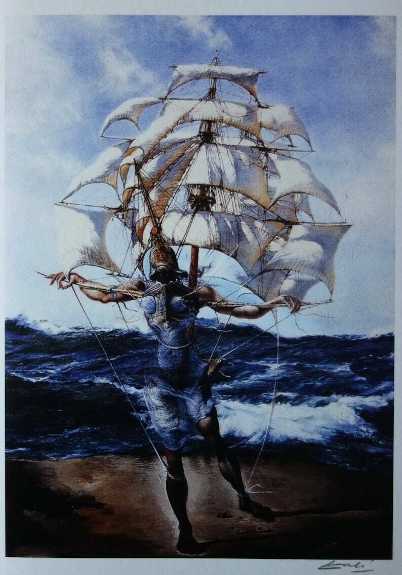 Fine Surrealist Edition Print   Man With Ship, Salvador Dali, Signed & Numbered
