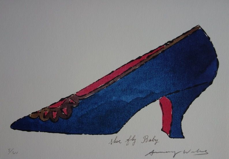 Fine Pop Art Limited Edition Illustration Print   Shoe, Andy Warhol, Signed & Stamped With Estate Stamp photo vintage