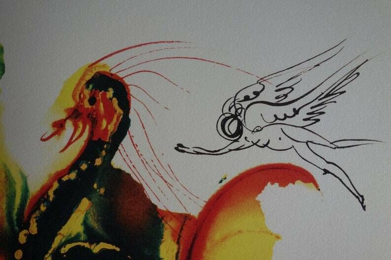 Fine Surrealist Limited Edition Print, Phoenix Bird, Salvador Dali, Signed & Numbered In Pencil photo Art