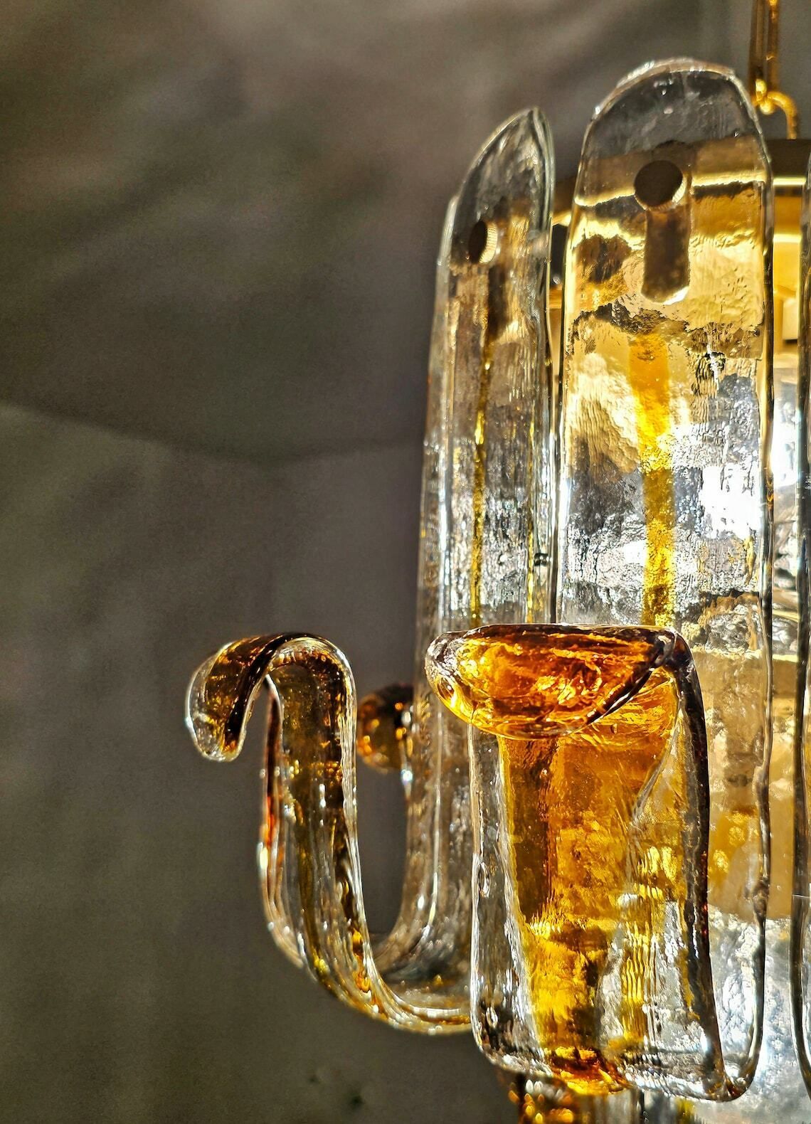 Very Rare Mid Century Modern Amber Glass Chandelier Shaped As Flower By Toni Zuccheri For Av Mazzega // Made In Italy In 1960s photo buy