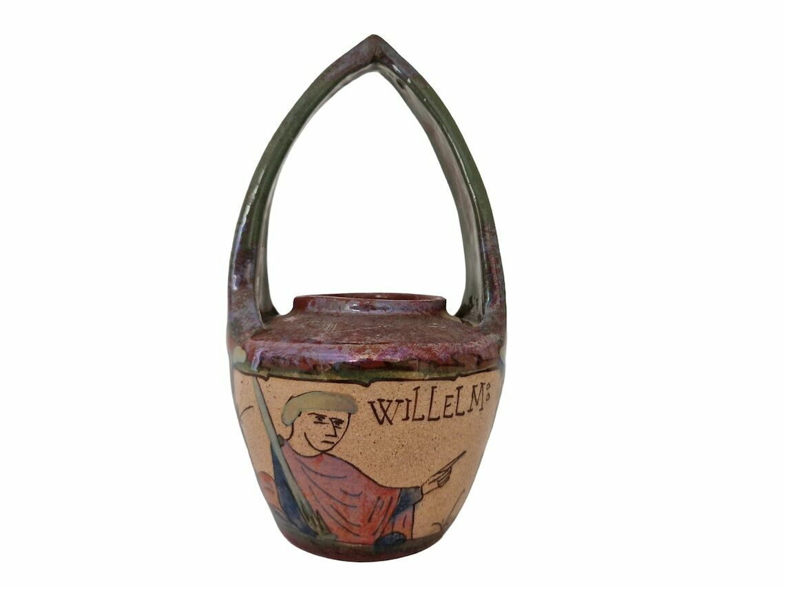 Louis Desmant Art Pottery Vase, Antique French Gloss Luster Ceramic, Bayeux Tapestry