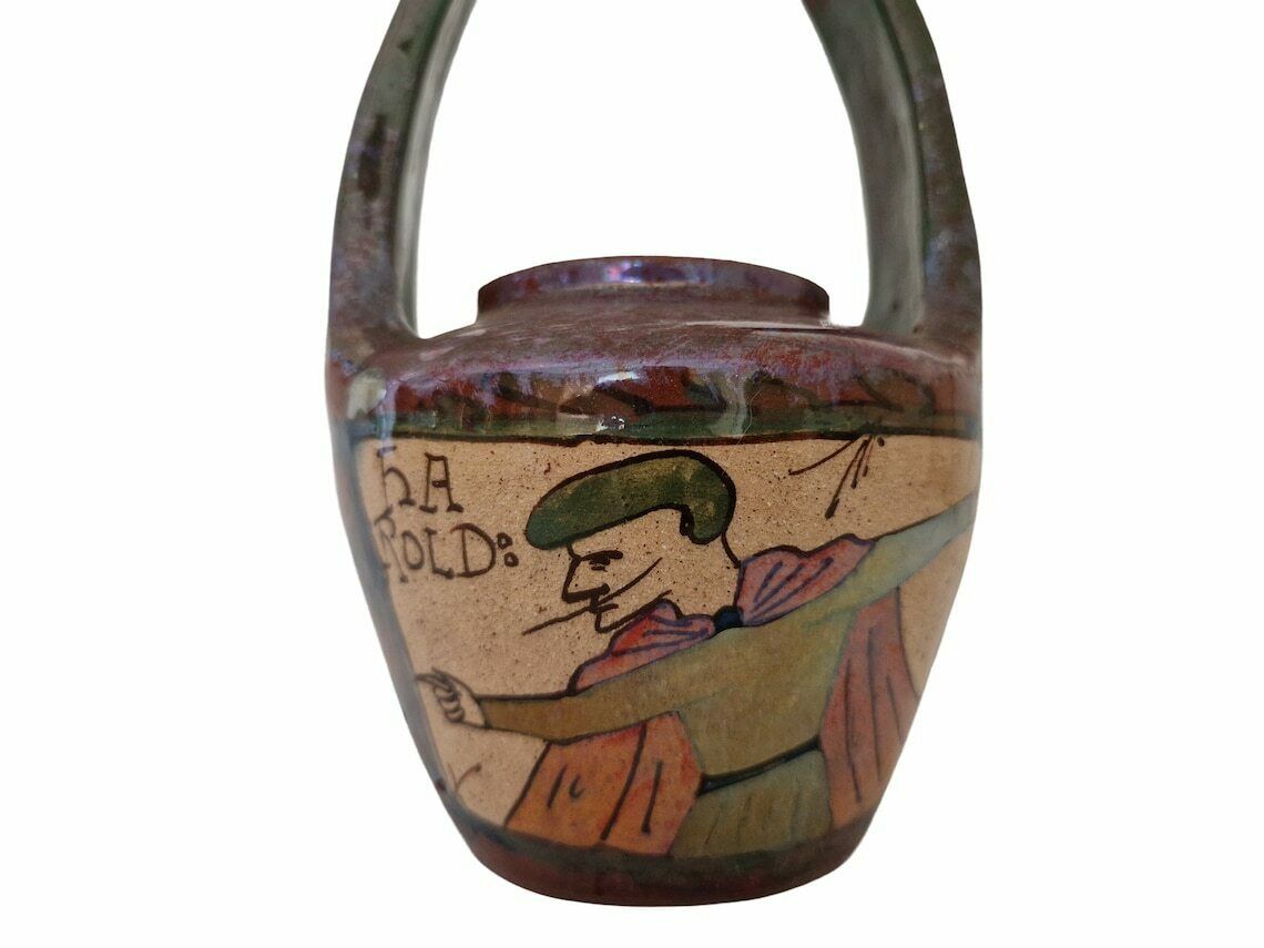 Louis Desmant Art Pottery Vase, Antique French Gloss Luster Ceramic, Bayeux Tapestry photo buy