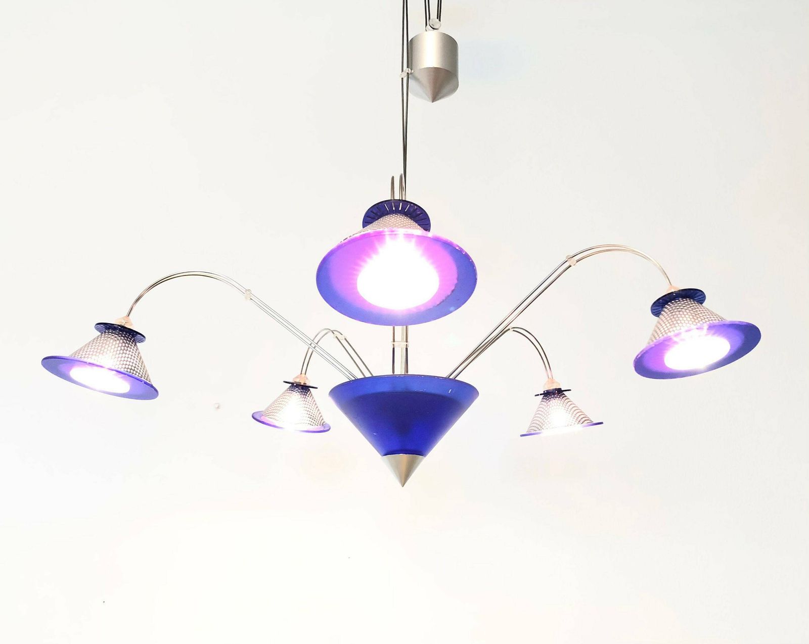 Cool Space Age Postmodern Danish Vintage Design Ceiling Lamp In Steel With Blue Glass Shades And Cool Style photo furniture